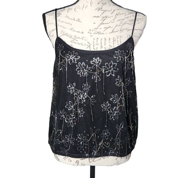 Express Ladies Black Crop Beaded Elastic Bottom Cami Blouse - Size Large - Picture 1 of 7